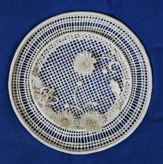 A Chinese white porcelain applique work plaque